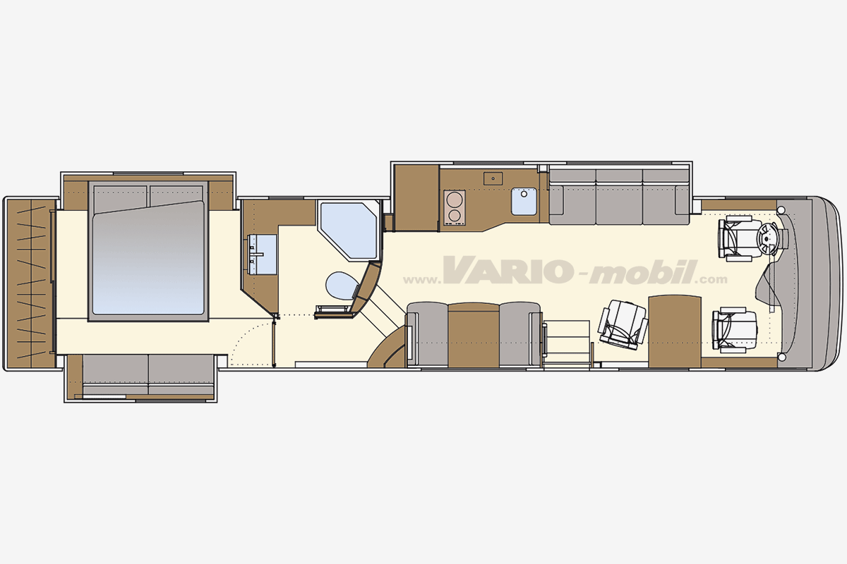 Reisemobil-Grundriss VARIO-Perfect 1200 Platinum | Triple-Slide Out | mit XXL PKW-Garage, Lounge, Dinette und Kingsize-Bett