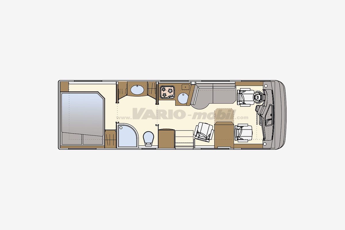 Reisemobil-Grundriss | VARIO Perfect 800 A | Raumbad | Queensbett